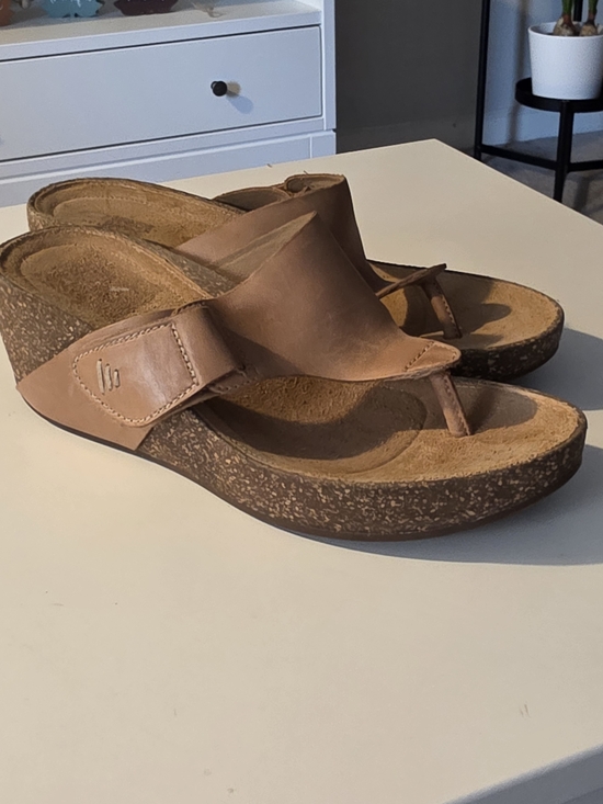 Clarks Shoes - Clarks Women's Brown Leather Wedge Thong Sandals